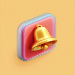 Trending 3D Isometric, Cartoon Illustration. Bright Notification Icon. The Golden Bell Rings with a New Reminder Notification. Vector Icons for Website