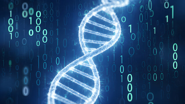 Abstract concept of binary data stored within a DNA helix