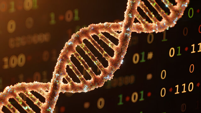 Abstract concept of binary data stored within a DNA helix