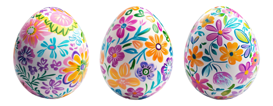 Hand-painted Easter egg with a floral pattern in vibrant colors isolated on transparent white background. Festive and decorative holiday concept - Powered by Adobe