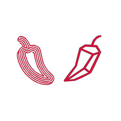 hot chili pepper. Red chili pepper hand drawn illustration. Vibrant red chili pepper illustration. Hand drawn red chili pepper. Red chili pepper doodle. Variation with origami motif.