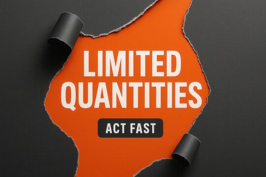Limited Quantities notice with ACT FAST call to action, bold modern style, urgent retail discount promotion.