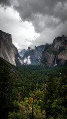 Yosemite Valley under dramatic sky
