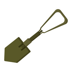 Simple illustration of a green military shovel with a foldable handle. Perfect for outdoor or survival themes.