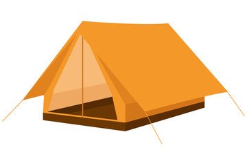 Simple illustration of an orange camping tent with stakes and an open entrance. Perfect for outdoor or adventure themes.