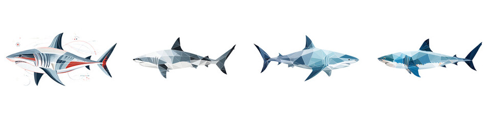 Polygonal Shark Illustrations: Set of Geometric Designs