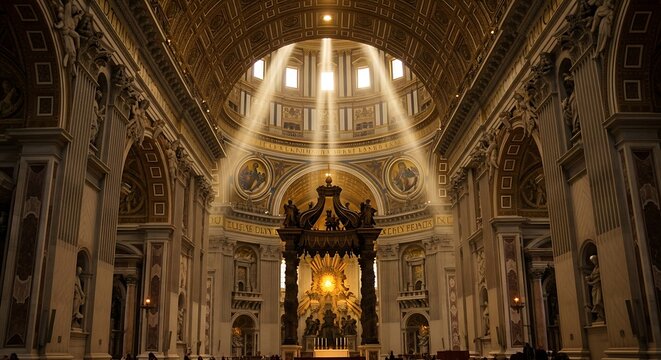 Divine Light Beams Through Grand Basilica Dome - Powered by Adobe