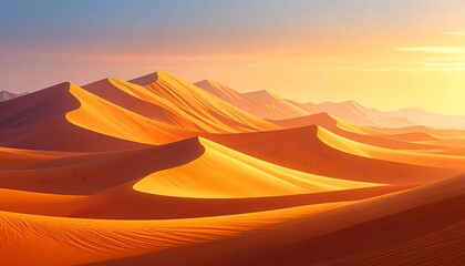 Naklejka premium Golden Desert Dunes Sunrise Landscape.