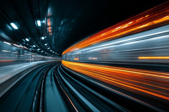 High-speed train motion blur in underground tunnel