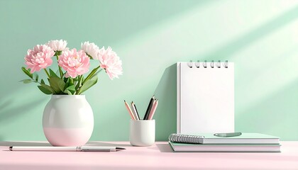 close-up of stationery with green background