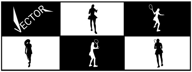 Various silhouette poses of tennis players. Perfect for sports competitions.