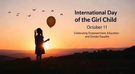 Girl holding balloon at sunset celebrating international day of the girl child