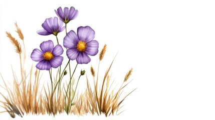 Fototapeta premium Watercolor botanical illustration of common field flowers isolated on white