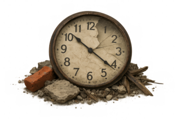 Broken clock showing time running out on transparent background