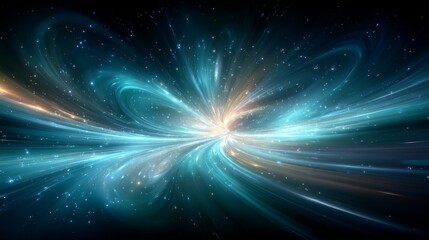 Fototapeta premium Vibrant Blue and Teal Light Streaks Expanding in Cosmic Space