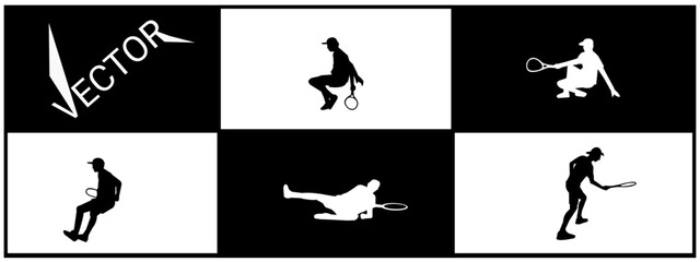 Silhouette of a tennis player falling. Sports illustration.