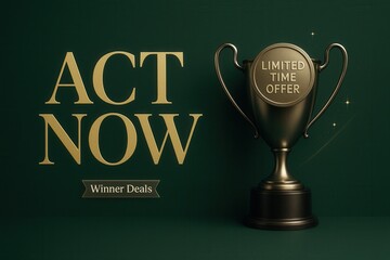 ACT NOW and LIMITED TIME OFFER on winner deals banner, elegant glossy style, engaging retail promotion opportunity.