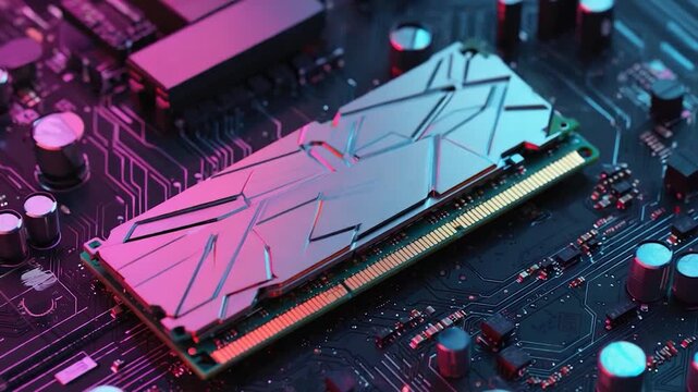 Close-up of a circuit board with RAM module