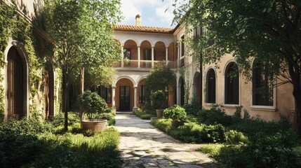 Naklejka premium Serene Courtyard of a Luxurious Italian Villa