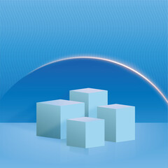 Product Podium with Social media template. Podium design, Minimal Ice Cubes Vector with Blue Gradient Background
