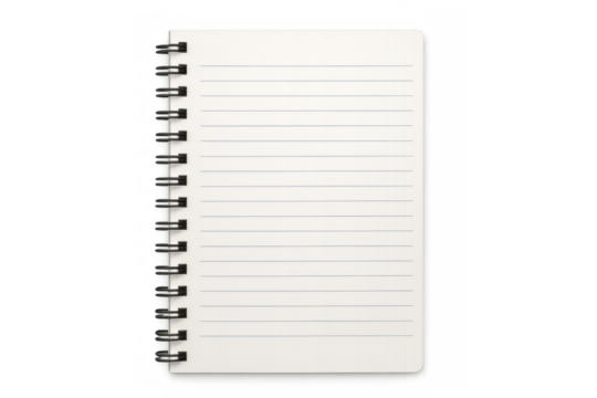 Blank spiral notepad on transparent background for easy isolation