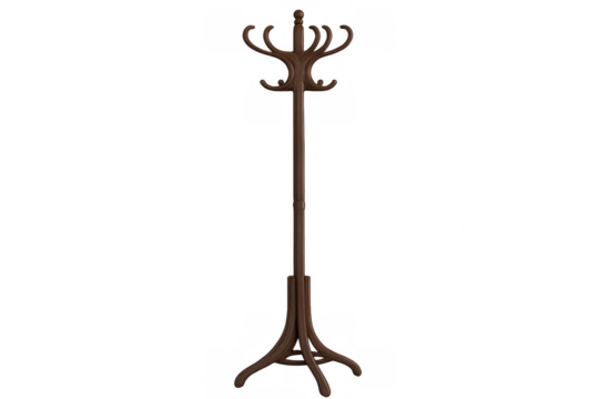 Wooden coat rack standing on transparent background