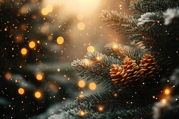 Fototapeta premium Festive Winter Landscape Featuring Christmas Pine Tree