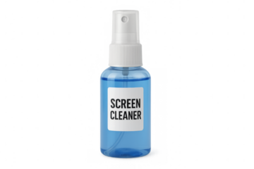 Blue screen cleaner spray bottle isolated on transparent background