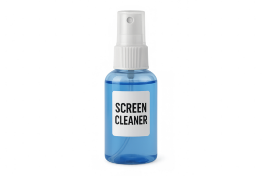 Blue screen cleaner spray bottle isolated on transparent background