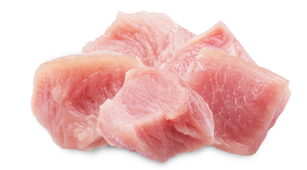 raw cubed turkey meat on a transparent background