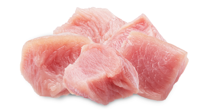 raw cubed turkey meat on a transparent background