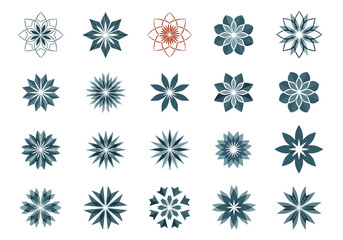Collection of abstract geometric floral starburst decorative ornaments and design elements