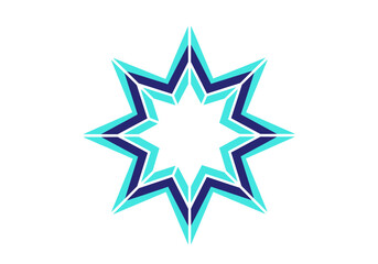Obraz premium Geometric eight pointed star design with layered teal and navy blue lines