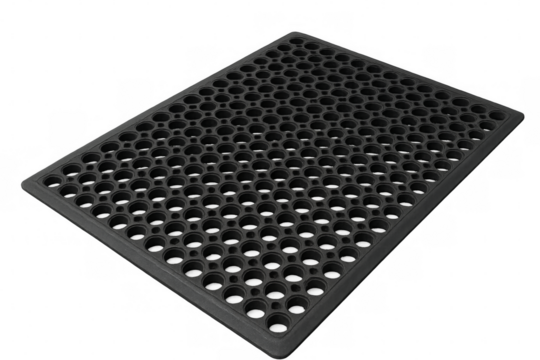 Black rubber mat isolated on transparent background showing circular pattern