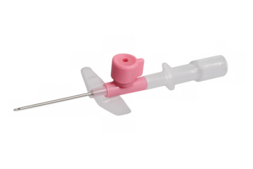 Pink catheter lock on transparent background for medical use