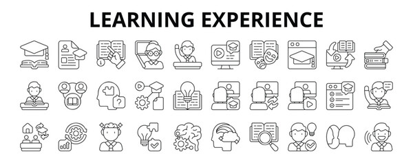 30 Learning Experience Line Icons Vector - Adaptive Learning, Creative Learning, Instruction, Computational Thinking, Discovery, Reflection, Understanding, Curriculum