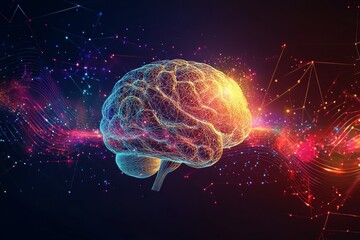 Fototapeta premium Visualization of Mental Health Awareness incorporating Neuroscience Technology and Brain Wave Monitoring