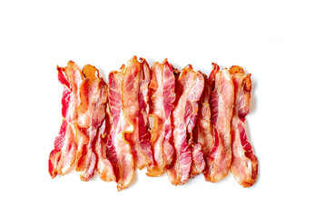 Cooked bacon isolated on white background