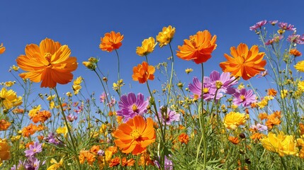 Obraz premium Vibrant Cosmos Flowers in a Sunny Field