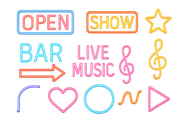 Neon signs with transparent background for bar and live music show
