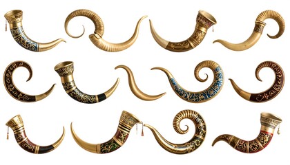 Obraz premium Ornate horns, painted in gold and colors
