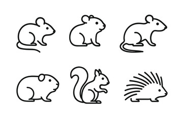 Obraz premium Outline illustrations of rodents and squirrel in black line art style