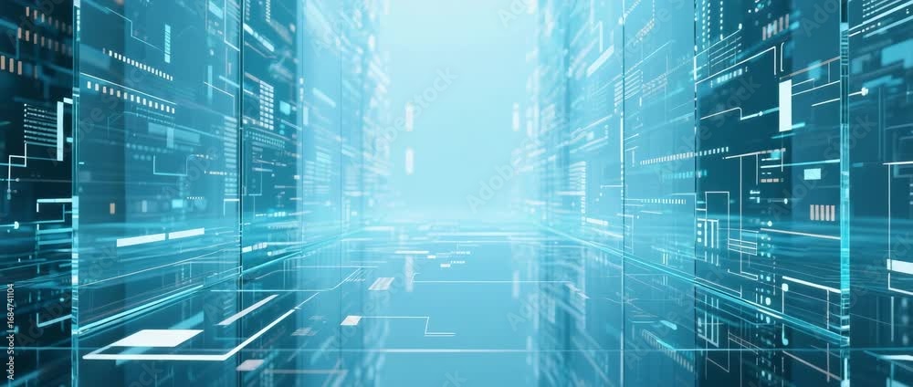 Wall mural abstract blue background illustrating a futuristic binary code pattern that represents digital techn