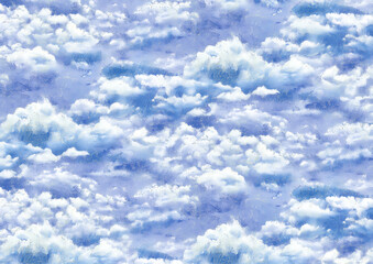 Obraz premium Seamless abstract pattern of fluffy clouds in shades of blue and white for background or textile design.