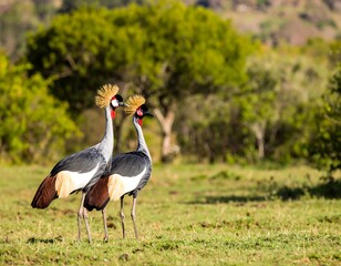 Grey Crowned Cranes in Savanna (1)