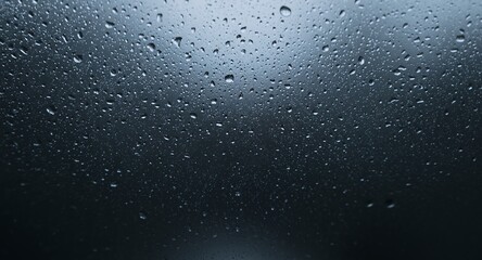 Raindrops on a Window. A CloseUp of Water Droplets Reflecting Light and Darkness.