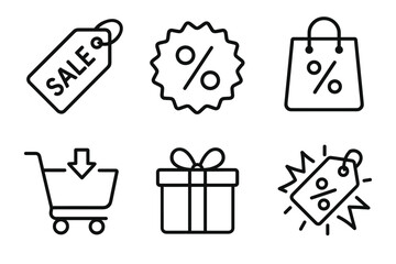 Shopping icons: sale, discount, cart, gift, bag, price tag symbols