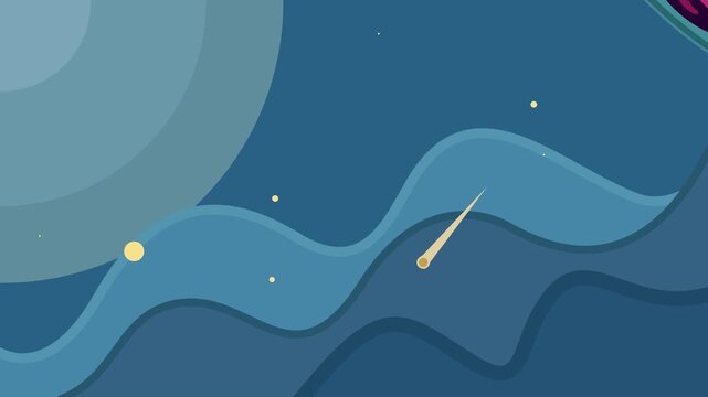 UFO in outer space cartoon animation background video . outer space exploration with shooting star for astronomy and science fiction animated footage motion graphic illustration design