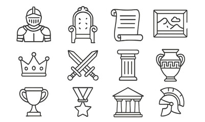 Historical symbols representing valor, nobility, and artistry in a medieval context with a modern twist