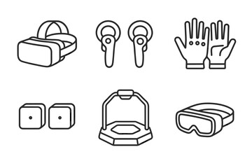 Virtual reality devices: headset, controllers, gloves, sensors, platform, goggles